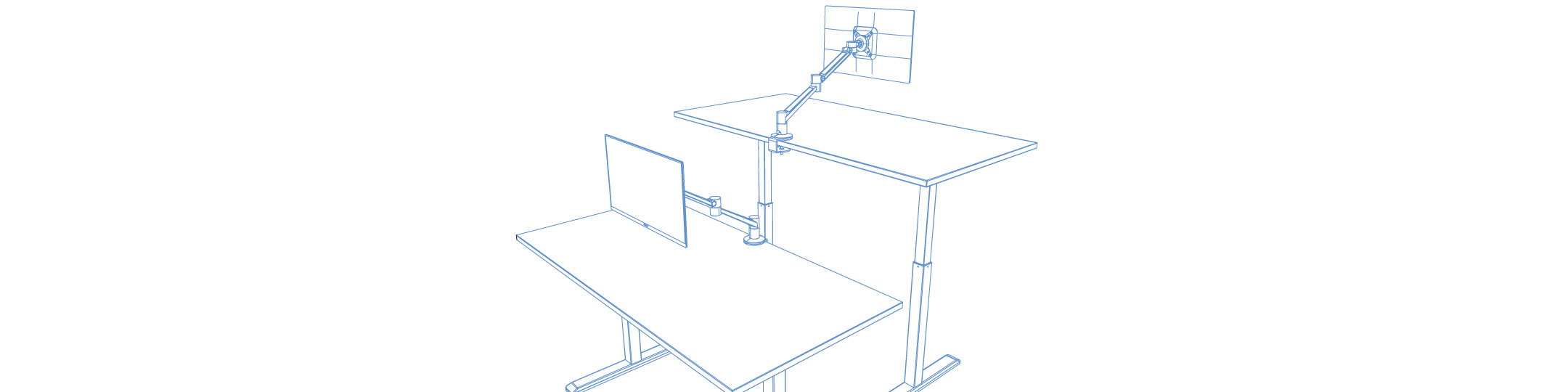 Sitz-Steh-Schreibtisch mit Monitorarm