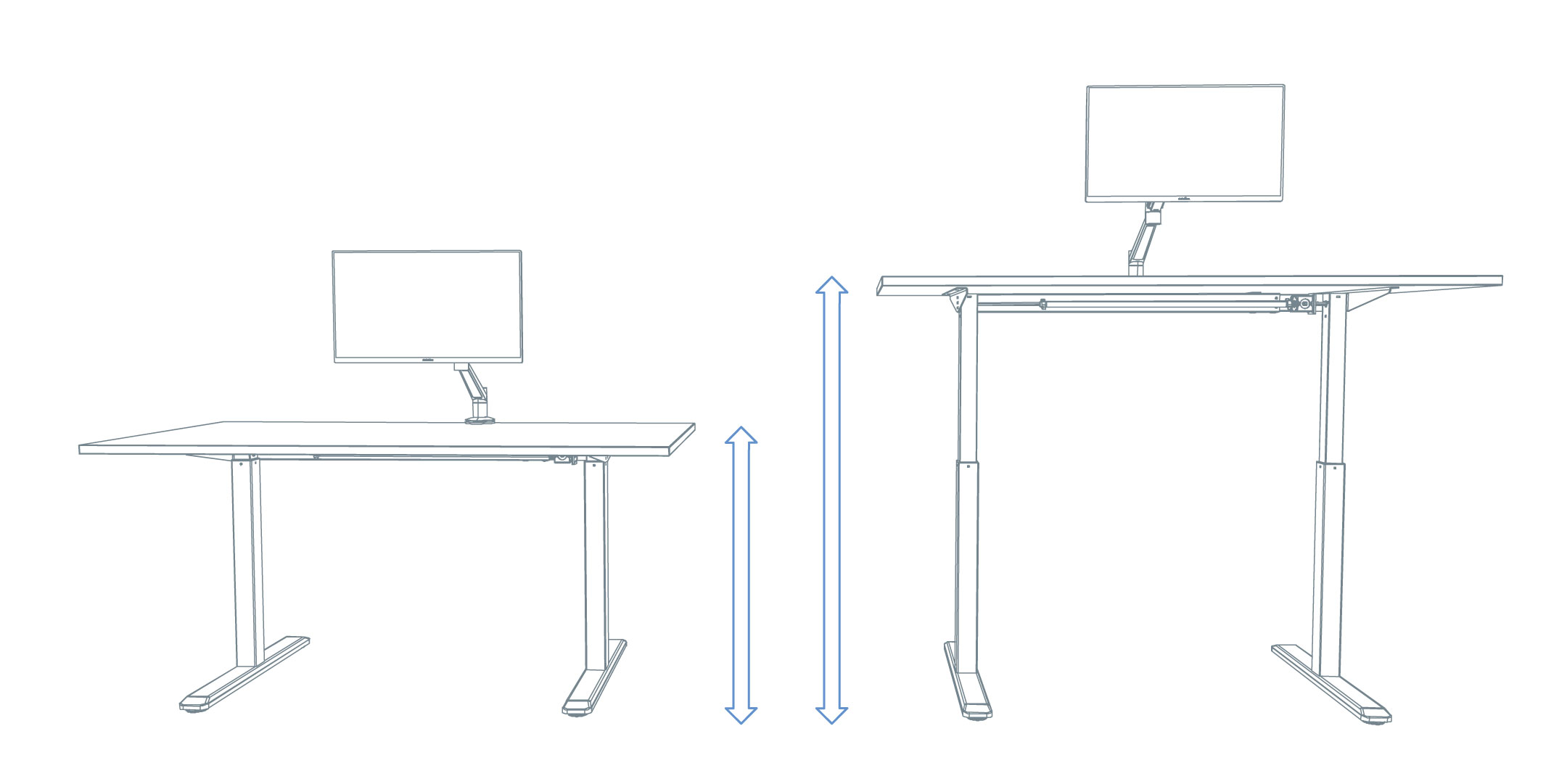 Sit-stand desk with monitor arm