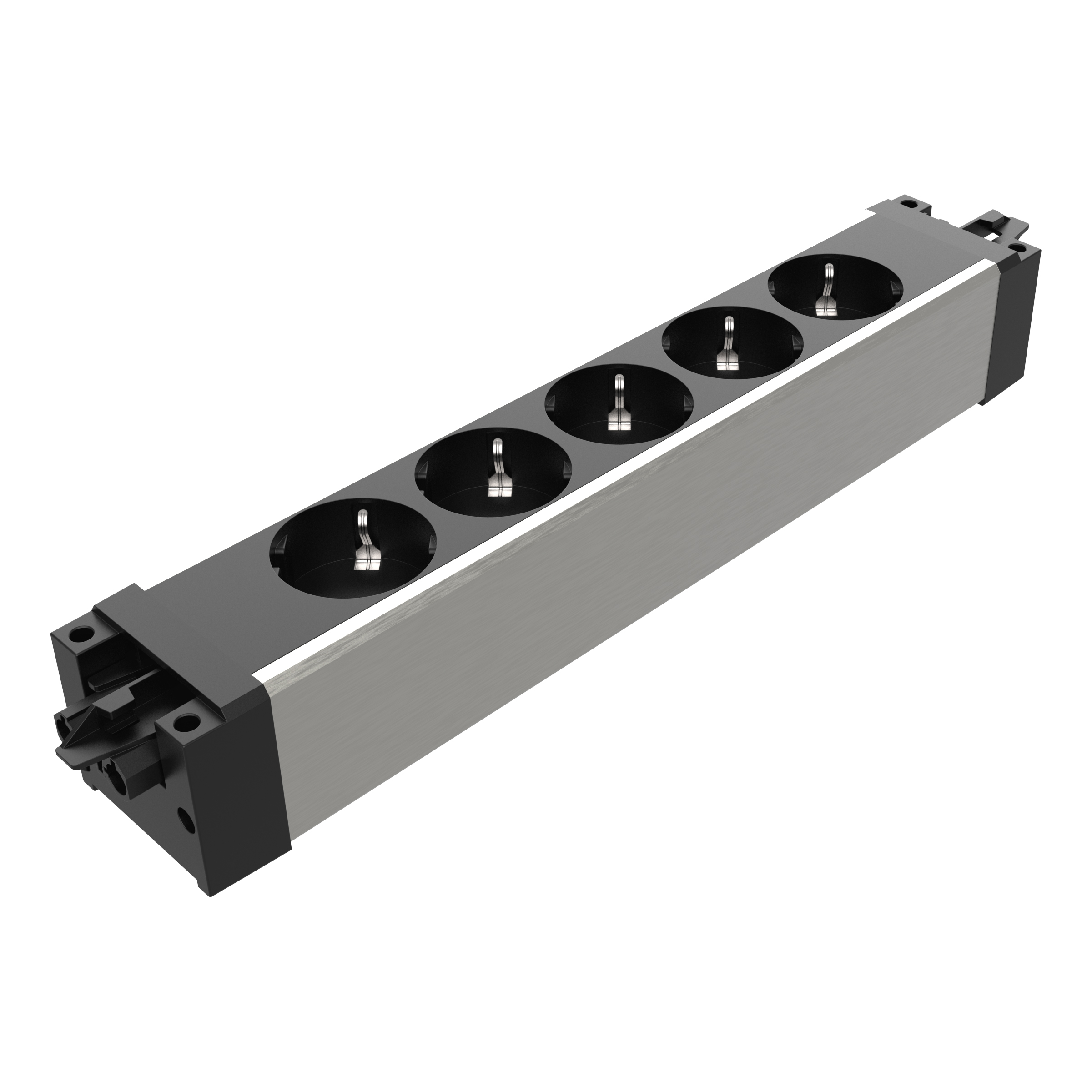 28.503 The Powerbar, a high-end, three-socket power strip for professional use. The integrated GST18/3 connectors allow units to be clipped together or interlinked by GST-cables to your on-desk Power products. The Powerbar is constructed with a fire-retardant polycarbonate and aluminium housing. Mount the Powerbar underneath desks in cable trays or on panels to manage office power needs safely and discreetly. The Powerbar complies with all relevant regulations and safety standards, including those in the EU.