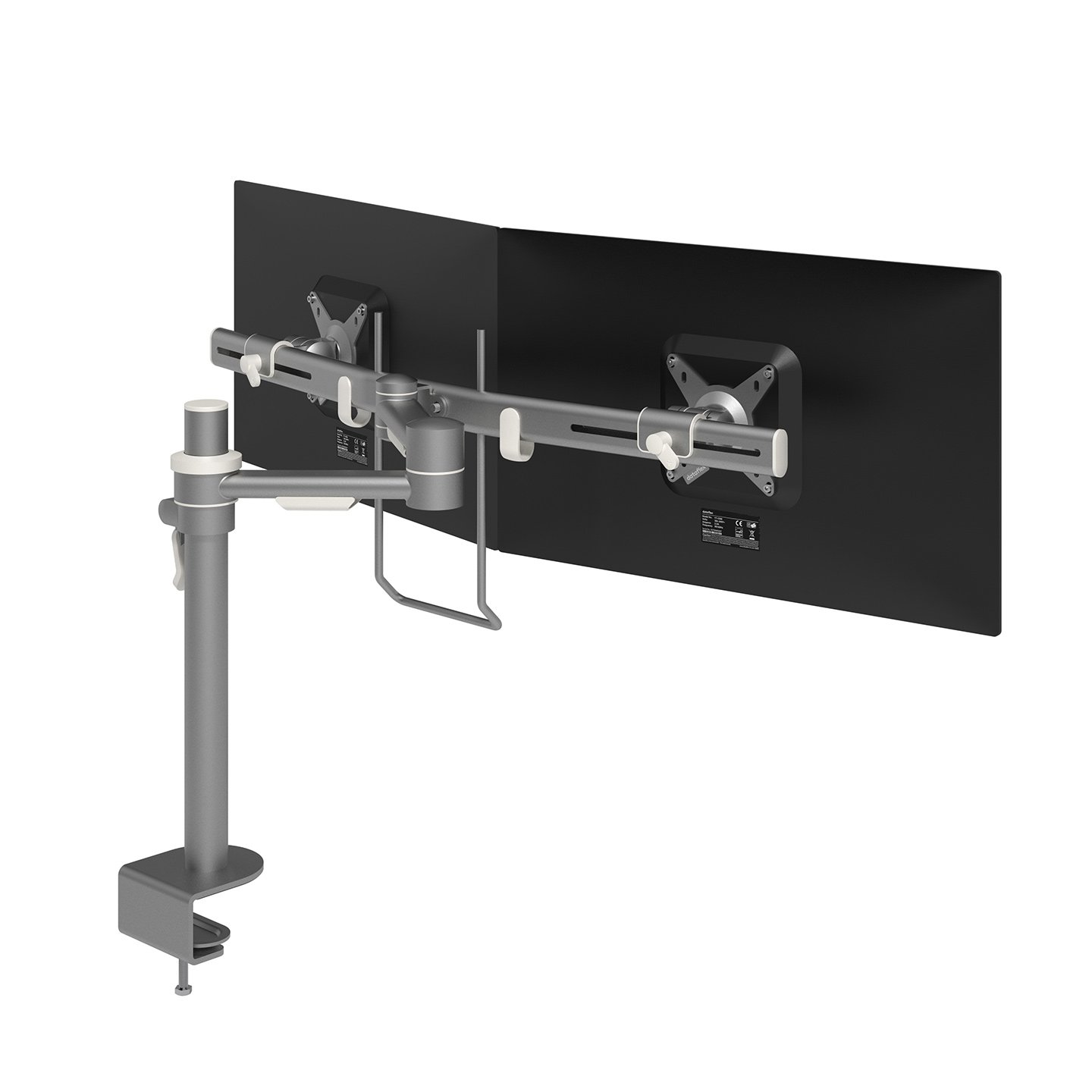 52.602 Questa braccio porta monitor doppio combina resistenza, praticità e semplicità di utilizzo.La traversa è regolabile in altezza e profondità. La barra della maniglia consente di regolare la profondità dei monitor con la massima facilità. Grazie alla gestione dei cavi sulla traversa e sulla colonna, questo prodotto offre una soluzione pratica e di facile utilizzo per una postazione a doppio monitor economica ma dalla massima resa.