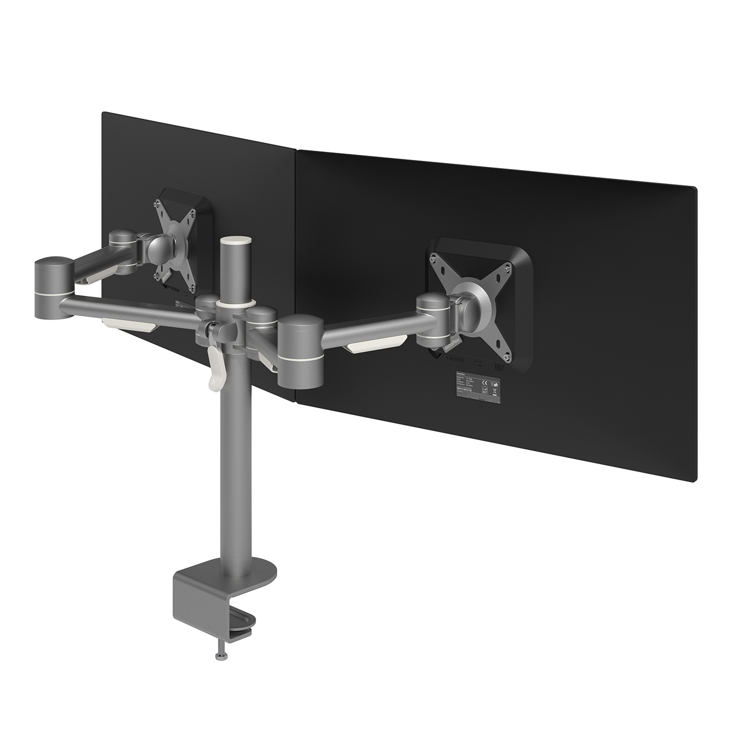 52.632 Questo braccio porta monitor consente di montare due schermi per un'immagine più chiara e più grande. Entrambi i bracci sono allineati orizzontalmente e sono regolabili in altezza e in profondità. È una soluzione dal design ergonomico, robusta, economica e di facile utilizzo.