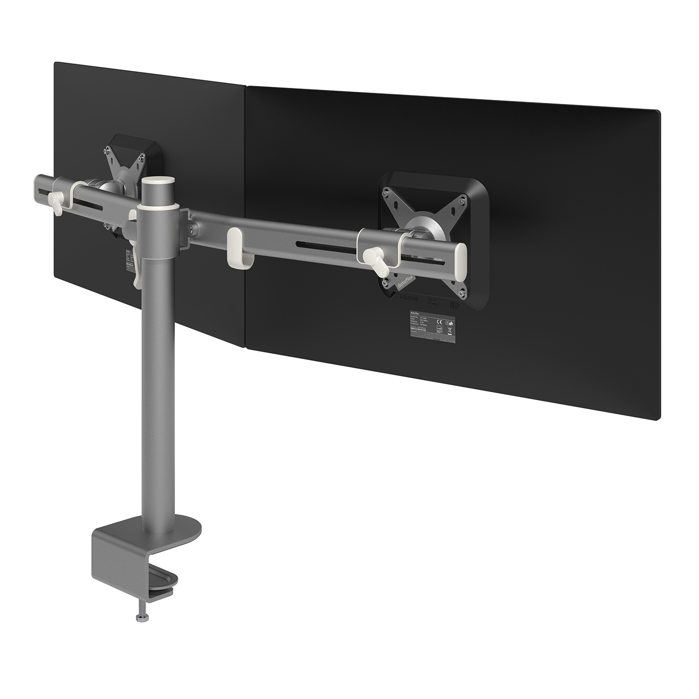52.642 Questa braccio porta monitor doppio combina resistenza, praticità e semplicità di utilizzo. La leva morsetto consente di regolare l'altezza dei suoi monitor con la massima semplicità. Grazie alla gestione dei cavi sulla traversa e sulla colonna, questo prodotto offre una soluzione pratica e di facile utilizzo per una postazione a doppio monitor economica ma dalla massima resa.