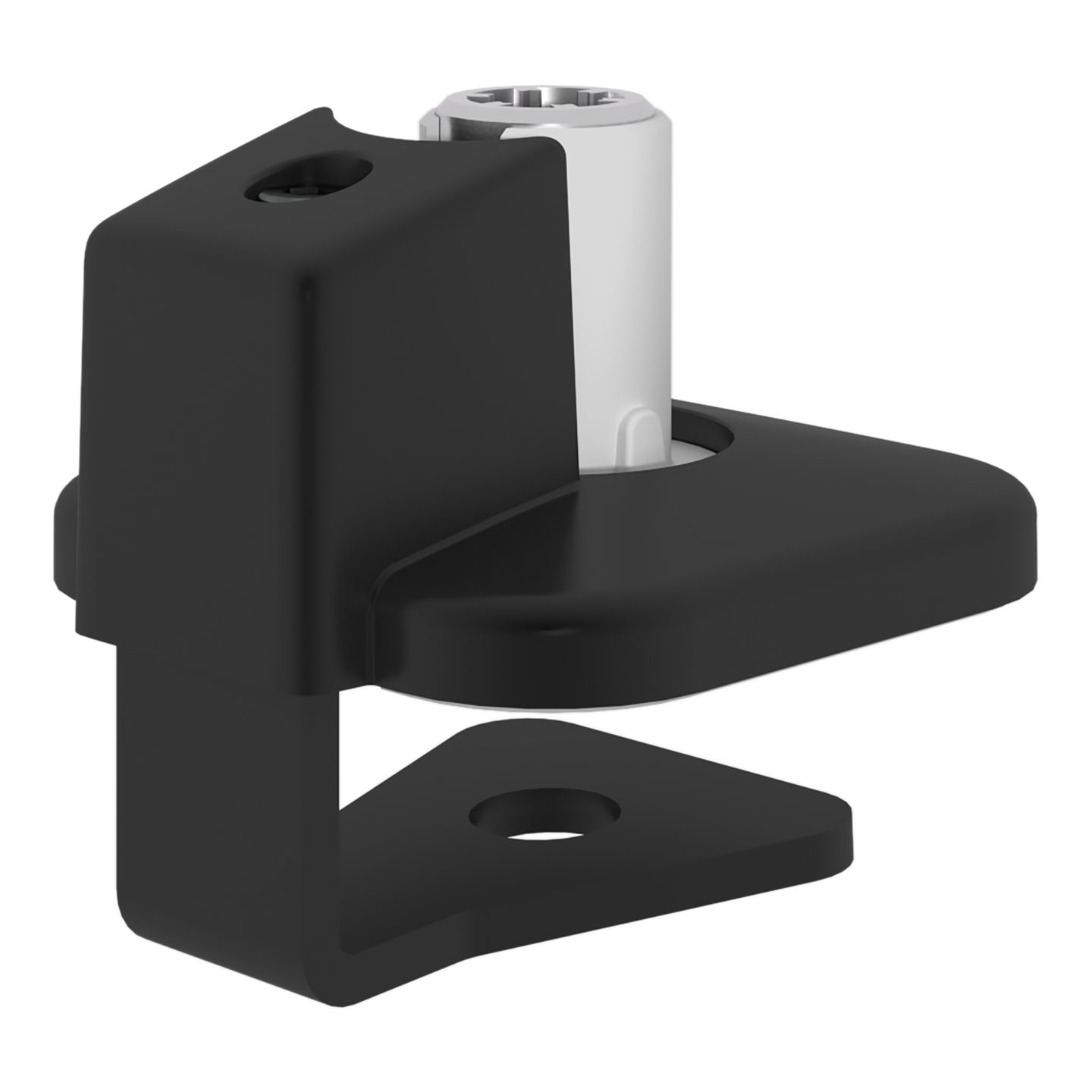 65.713 Il morsetto con accesso dall'alto Viewprime è perfettamente adatto alla maggior parte dei desktop di spessore compreso tra 8 e 40 mm.  Grazie allo spazio molto limitato che richiede sotto il piano di lavoro, è ideale anche per i ripiani scorrevoli e per quelli dotati di vassoio portacavi.  Un altro vantaggio chiave è che la morsa viene serrata dall'alto, rendendo l'installazione facile e veloce. Questo morsetto è stato progettato specificamente per il braccio per monitor Viewprime plus singolo (65.113).