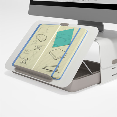 45.220 | Addit Bento® ergonomic desk set 220 | white | Height adjustable monitor riser + ergonomic toolbox | Detail 2