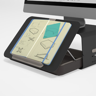 45.223 | Addit Bento® ergonomische bureauset 223 | zwart | Hoogte verstelbare monitorverhoger + ergonomische toolbox | Detail 2