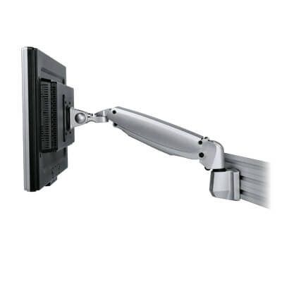 57.102 | Viewmaster braccio porta monitor - binario 102 | argento | Per 1 schermo, altezza e profondità regolabili, con fissaggio a binario. | Dettaglio 1